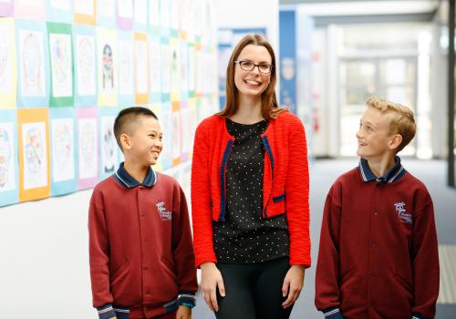 Female teacher with primary students
