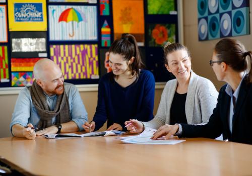 Teacher discussion around table
