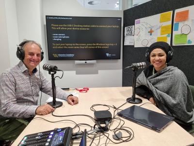 Dr Gary Stager and Anam Javed recording a podcast