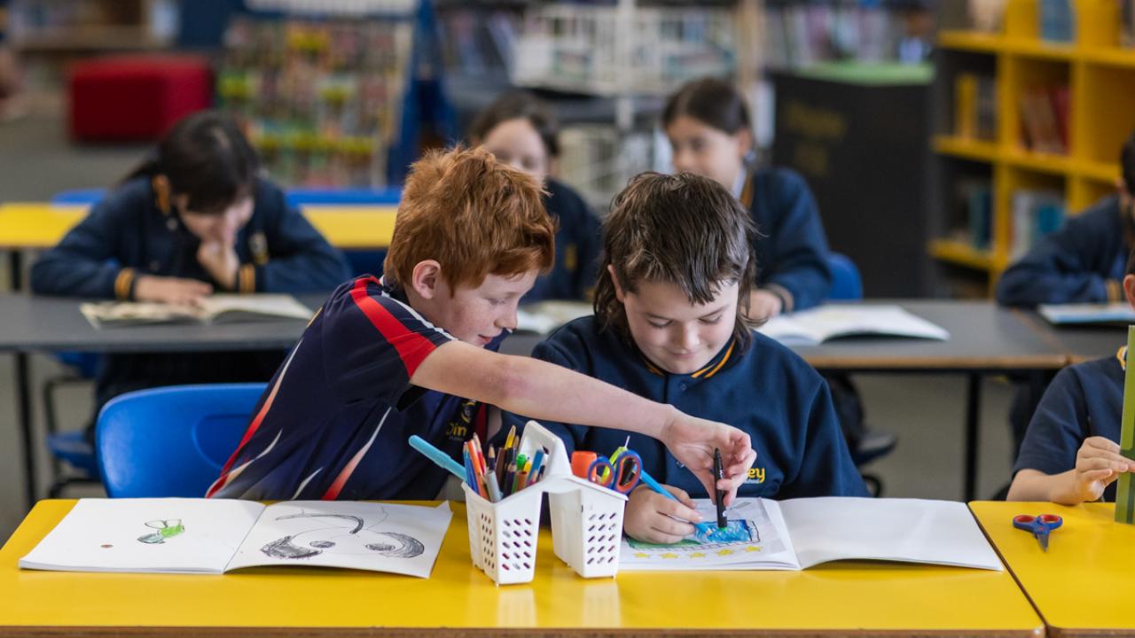 Children colouring in class