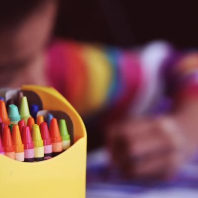 crayons in foreground