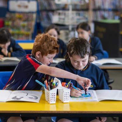 Children colouring in class